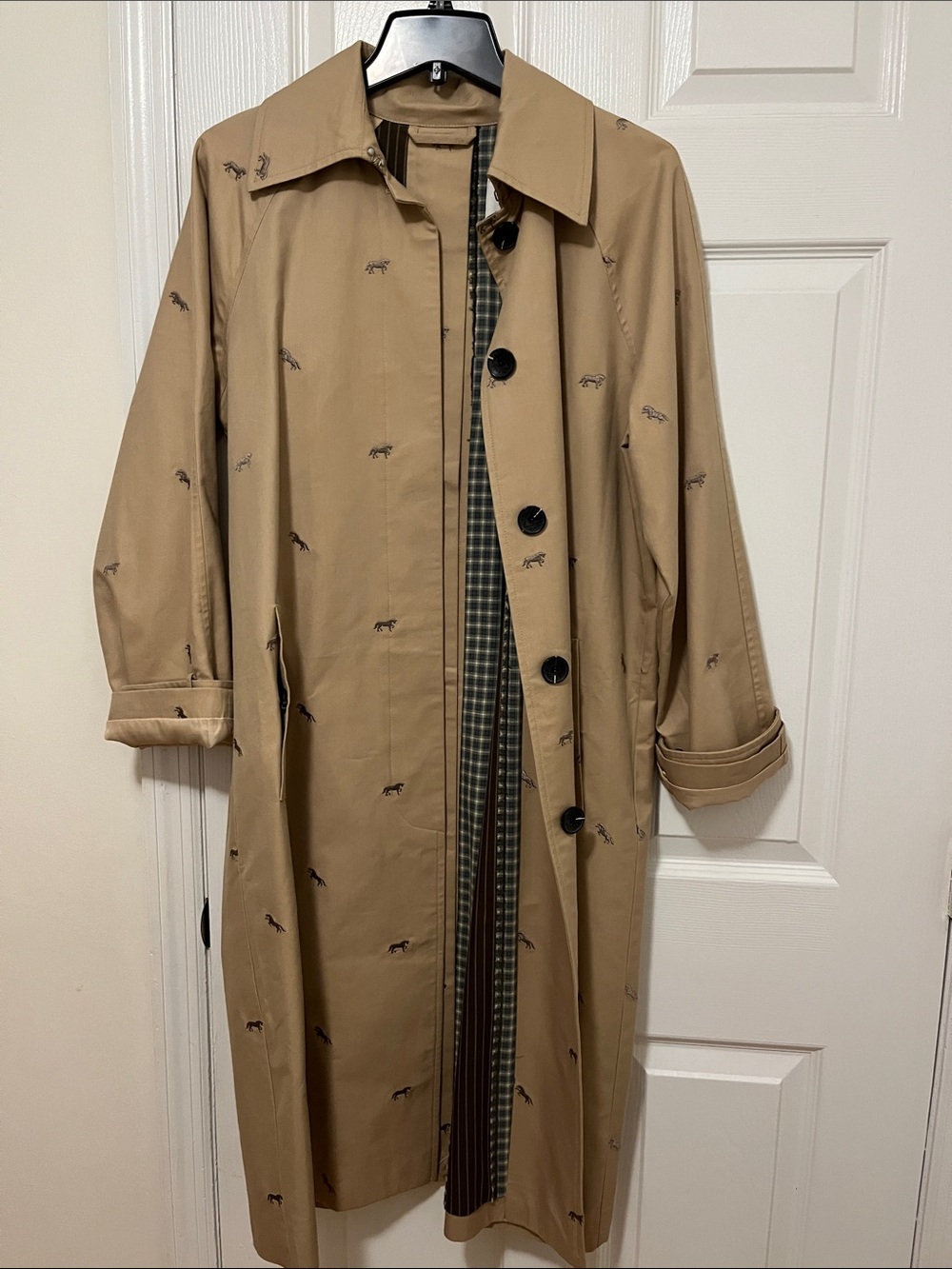 Avec Les Filles Tan Trench Coat with Embroidered Motifs